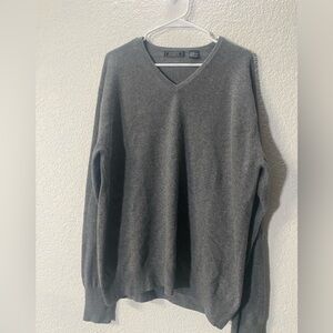 Classic V-Neck 100% Cashmere Sweater in Charcoal Gray
